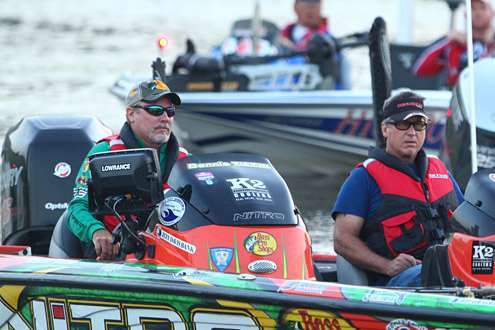 Ready for a day of fishing on the Arkansas River, Elite Series Pro Dennis Tietje waits for his flight position to be called.