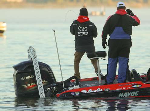 Iaconelli fights a fish to the boat...