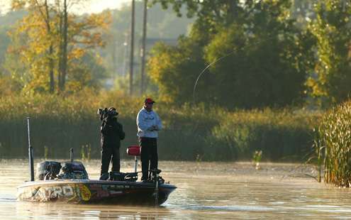 Kevin VanDam moved to an area with some shoreline grass.