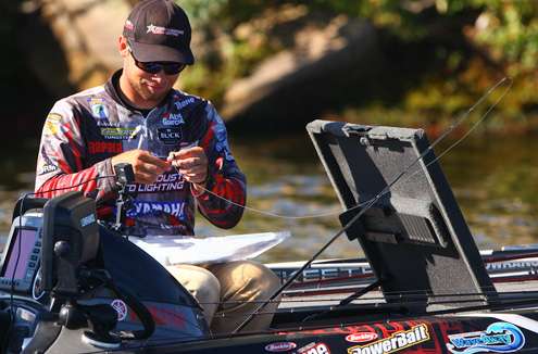 Brandon Palaniuk was struggling early and failed to boat a keeper bass early in the day.