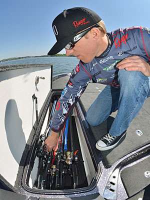 <p>Let's start in one of the more obvious places, the rod locker. Hawk's boat holds more than enough rods. All are Abu Garcia Revos of different grades mated to iRods. Several have Stick Jackets on them for protection and tangle reduction.</p> 