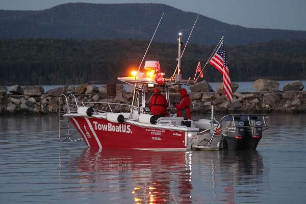 TowBoatU.S. sets up for standby in case any of the anglers experience boat problems.