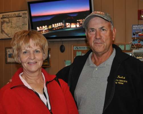 Peggy and Monty Fralick, proud parents of Bassmaster Elite Series pro Jami Fralick, wait in the registration line. Monty will represent South Dakota in the championship.