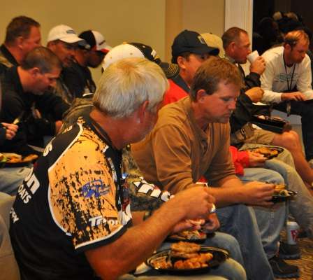 Competitors ate while they relaxed a little, talking a good bit of fishing along the way.