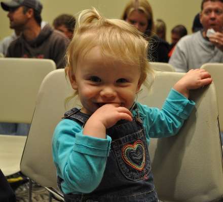 Brook came to cheer on her dad, Mike Moran, but she was stealing the show at registration.