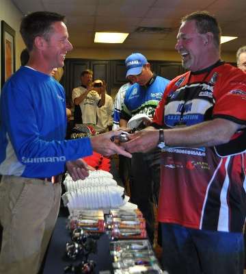 Anglers were in good spirits while receiving their free stuff!