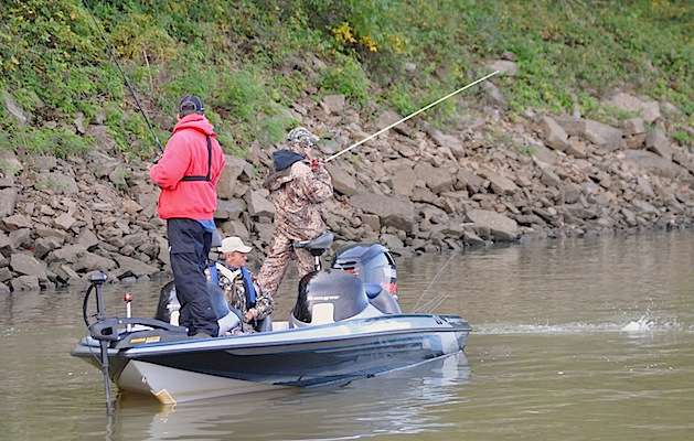 Ryan Appleby from the Mid-Atlantic Division hooks into a fish along a productive bank.