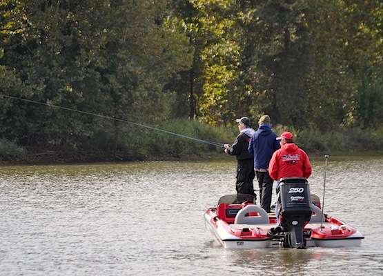 Volkernick sends a crankbait sailing in a small backwater pocket.