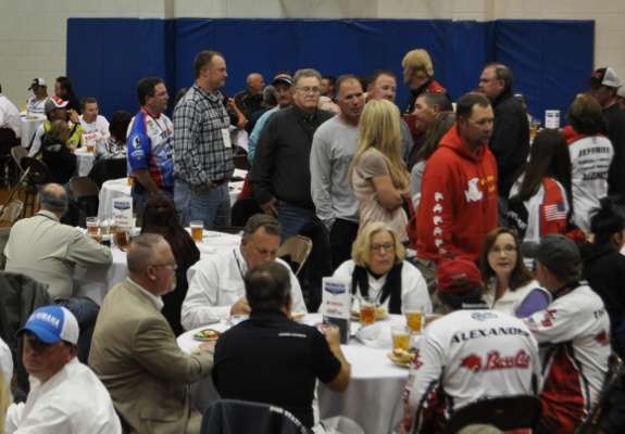 After the final weigh-in of the 2013 B.A.S.S. Nation Championship, everyone gathered at the Hughes Center in Russellville, Ark., for dinner and an awards banquet.