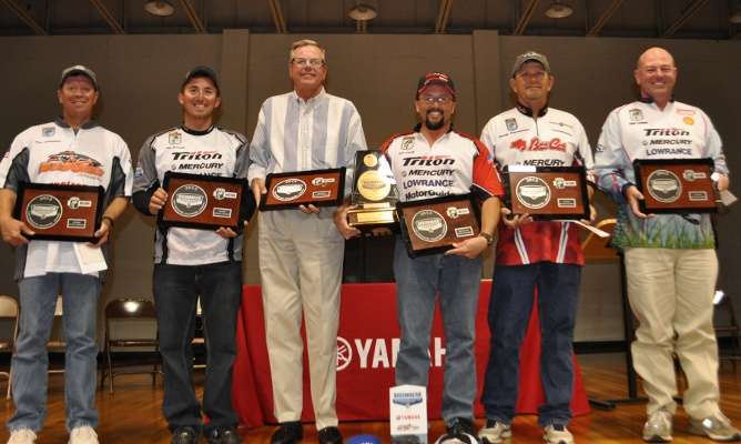 These six contenders will represent the B.A.S.S. Nation in the Classic: From left are Tim Johnston, Paul Mueller, Mark Dove, Jeff Lugar, Doug Thompson and Coby Carden.