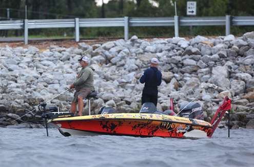 Mike Williamson and his partner fishing along a windy, riprap bank. 