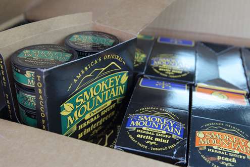 Tobacco-free herbal snuff by Smokey Mountain is one of his sponsors. He has some free samples in his truck. 