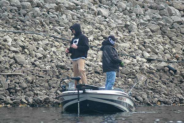 Many bass during the tournament were caught from riprap and rocky banks.