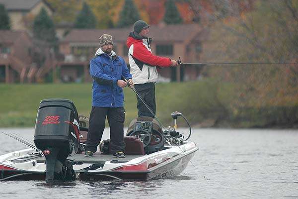 These Bass Trek anglers fish a shallow point that was holding good bass in practice. Theyâre not home on this day.