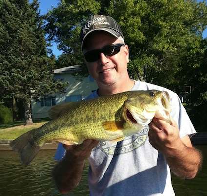 Bruce Jones caught this bass on Sept. 2, 2013, from Lake Pana, Ill., on a Strike King Red Shad Shimistick.  