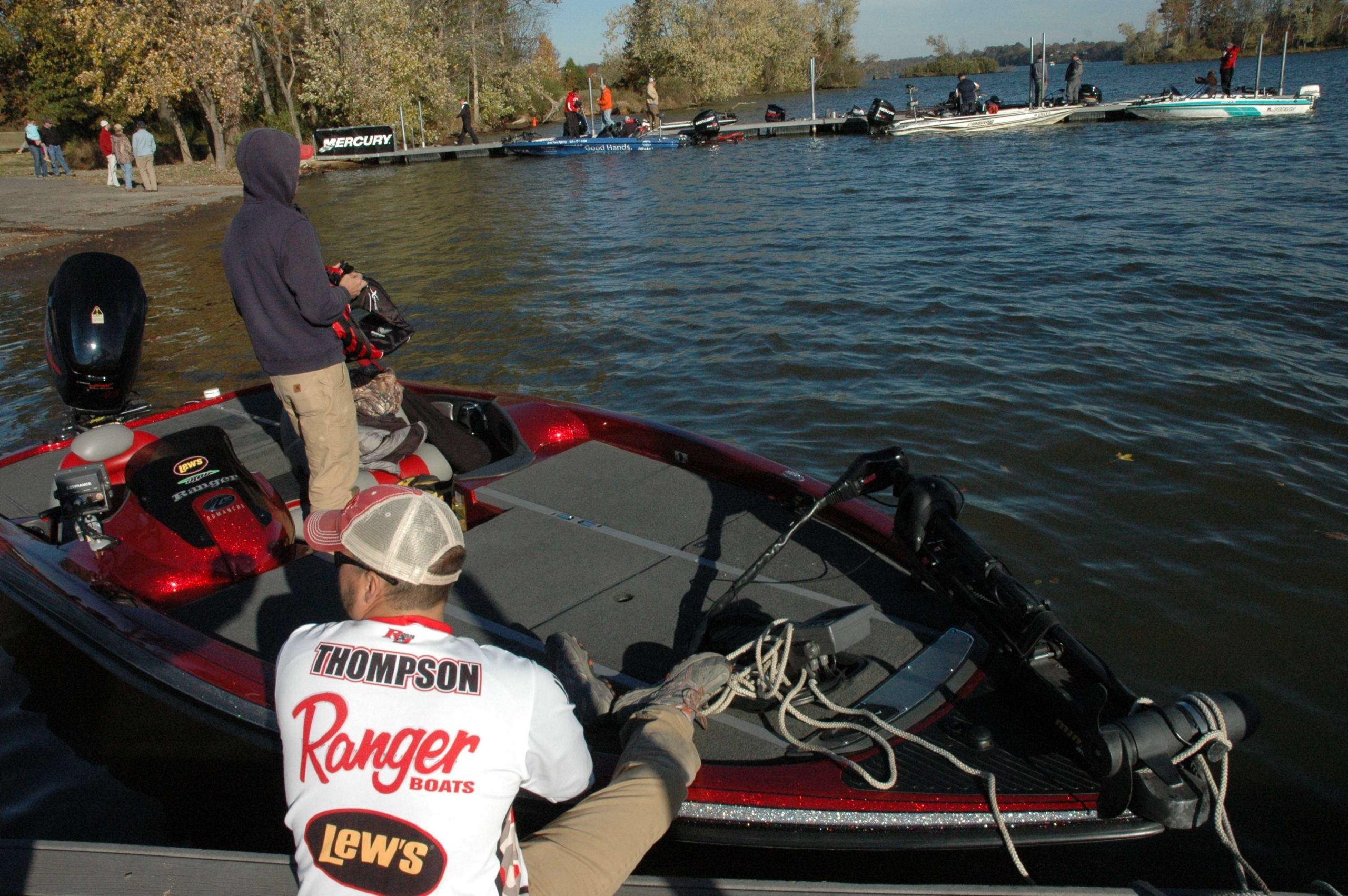 Second-place angler Marshall Thompson begins his long wait at the docks. Heâll be the next-to-last angler to weigh in. 