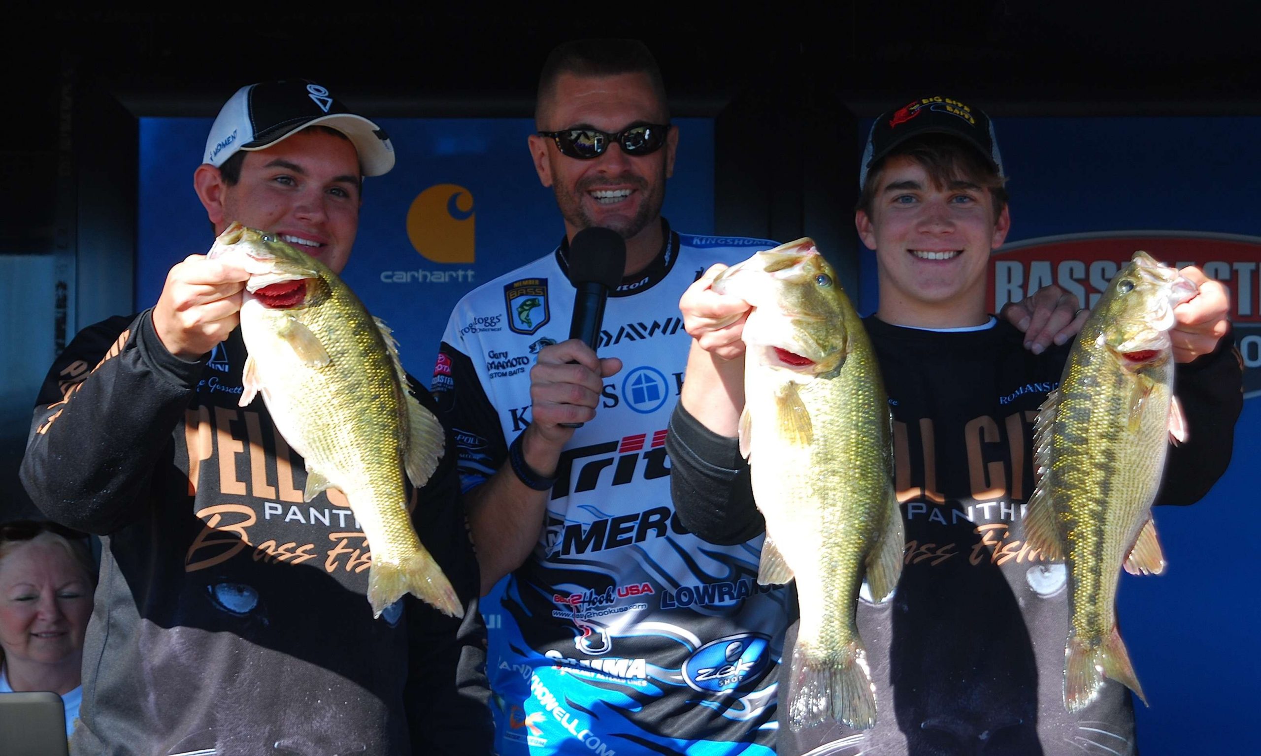 Hayden Bartee and Zeke Gossett show off 15.29 pounds of Championship bass. The Pell City High School team is your 2013 Alabama B.A.S.S. Nation High School Champions. 