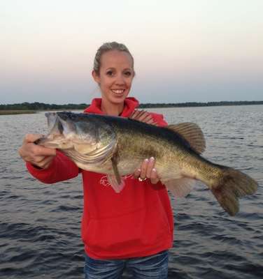 Sharee Tidwell caught this 12.56-pound bass from Lake Istokpoga in Sebring, Fla., this past October using a black and blue Mud Bug by Dirty Burd Lures.
