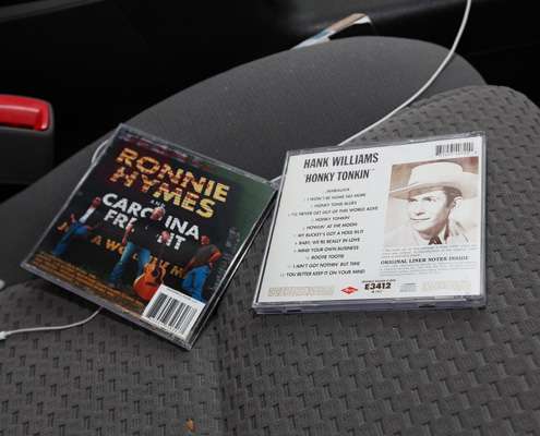 <p>Within the cab of the truck, Robinson has a wide selection of music, including some Hank Williams Sr.</p> 