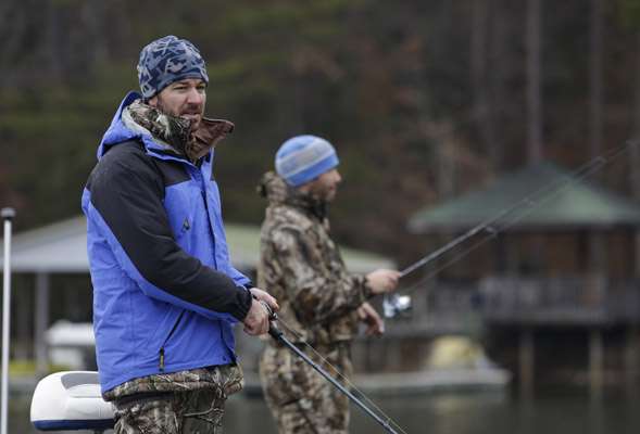 NASCAR driver Martin Truex Jr. (left) and his co-angler Aaron Switzer started fishing close to the ramp. 