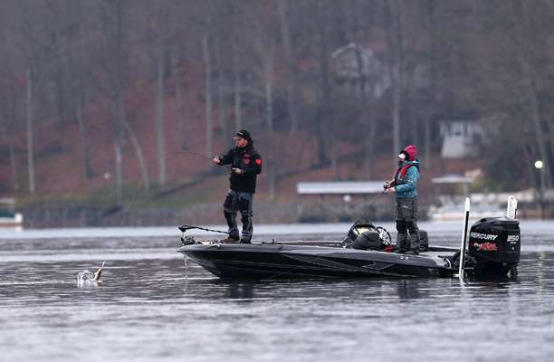 We spotted Bassmaster Elite series pro Hank Cherry (left) and co-angler Hilary Hughes (right) nearby.