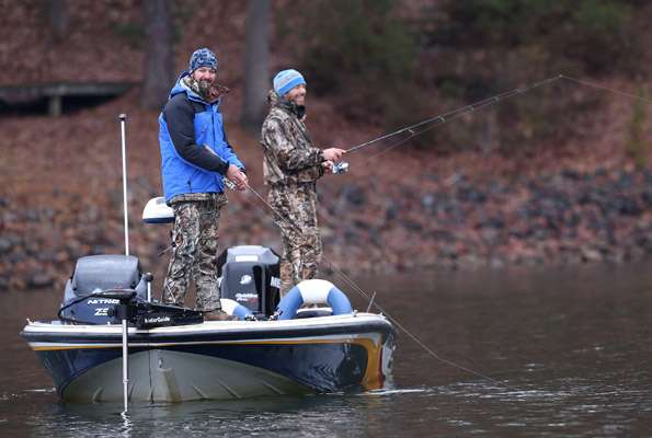 Truex and his co-angler Switzer share a laugh.