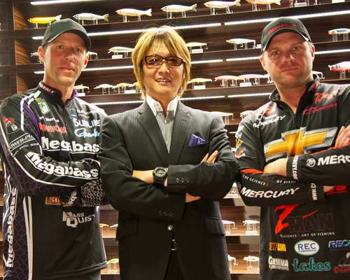 Megabass founder and chief designer Yuki Ito flanked by two-time Toyota Angler of the Year Aaron Martens (left) and 2006 Bassmaster Classic champion Luke Clausen. Martens first met Ito nearly two decades ago when the tackle designer hired him as a guide on Californiaâs Lake Casitas. Despite commanding rock star caliber adulation in Japan, all of the pros agreed that he is a low-key ambassador for the sport. âYou can tell that heâs very serious and wants to make the best products around,â Clausen said. âBut itâs also obvious that heâs very fun to be around.â Zaldain said that he was cautious at first â âI didnât want to screw up, but it turned out I was nervous for nothing. Heâs really very personable and laid back.â