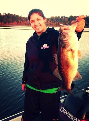 In November, Desiree Gomez caught this bass from Lake Sam Rayburn in Texas.