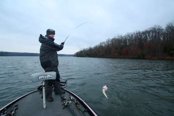 8:25 a.m. VanDam swings aboard his first keeper of the day.