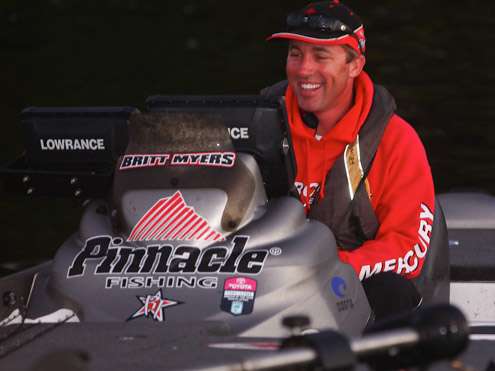 Despite being disappointed with his Day One catch of 11 pounds, 15 ounces, Britt Myers had a smile on his face to begin Day Two. 