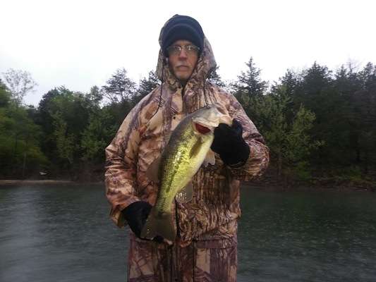 Joe Luney said he caught this 6.4-pound largemouth from Table Rock Lake âduring rain, sleet and snowâ on May 3, 2013. 