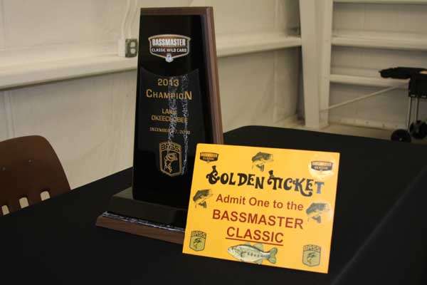 In addition to some cash, here's what's really at stake â a handsome trophy and a Golden Ticket! I made the ticket at home â¦ and it's far from official â¦ but the tournament winner does get one free admission to the Bassmaster Classic, and it's pretty much guaranteed that the winner will experience 