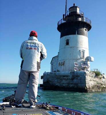 <p>Dean Rojas worked the old school lighthouse on St. Clair. Photo by Bassmaster Marshal Lessing.</p>
