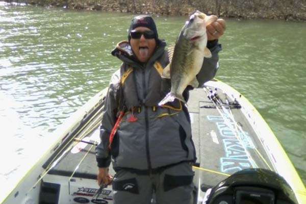 <p>Perry Johnson caught a playful Skeet Reese with a squirming, 4-plus-pound bundle of joy. At Bull Shoals, a bass this size was something to celebrate â the anglers all agreed there were tons of small keepers to be had, but the bigger bite remained elusive for most. </p>
