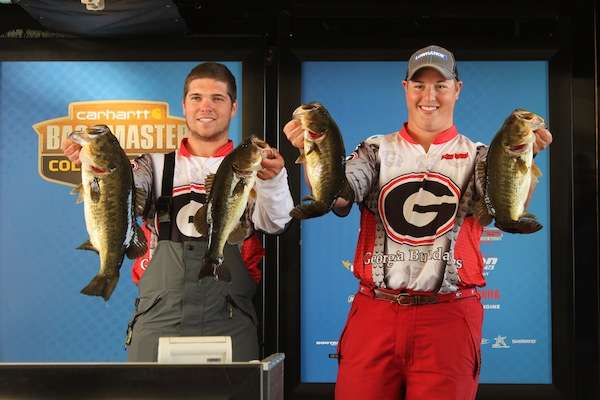 <p>Bo Larkins and Brian Rosso of UGA brought in 18-10 for 3rd. </p>

