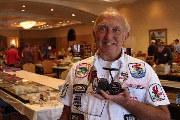 <p> </p>
<p>It's not all about lures for antique tackle collectors. For Dick Braun, it's all about Zebco. Here he's posing with a Zebco 864 made between 1962 and 1967 that's valued at between $50 and $70. It goes for $100-125 with the original box and instructions.</p>
