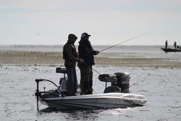Other anglers are in the area but itâs hard to tell whoâs who with the winter gear on.