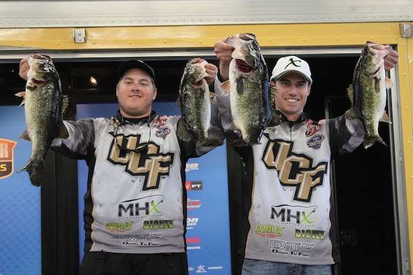 Kyle Oliver and Hunter McKamey with their 20-13 catch on Day Two. 