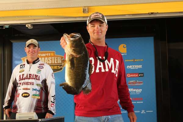 <p>John B Davis and Payton McGinnis brought in the Carhartt Big Bass on Day One weighing 8-7.</p>
