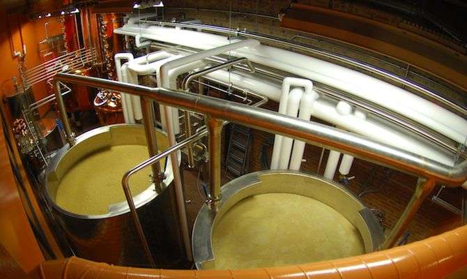 An overhead view of the artisanal distillery. This facility is brand new, and constantly making bourbon.