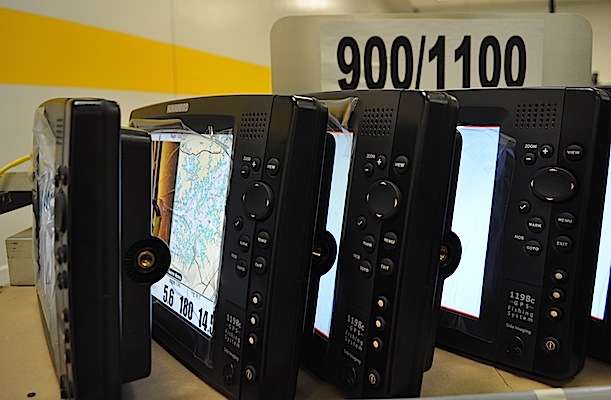 These Humminbird 1100 series combination fishfinder/GPS units are going through one of three test sequences.