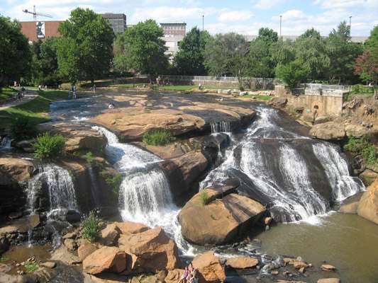 Greenville has a very interesting feature in the middle of the city- waterfalls!
