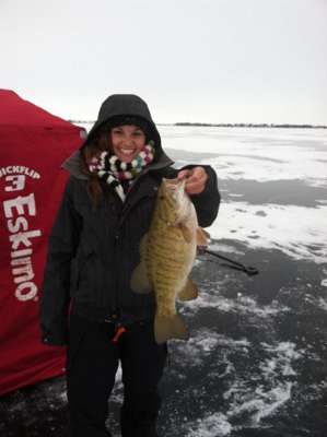 <p>
	âSmallmouth through the ice!â said Jesse Frost. She was fishing with wax worms.</p>
