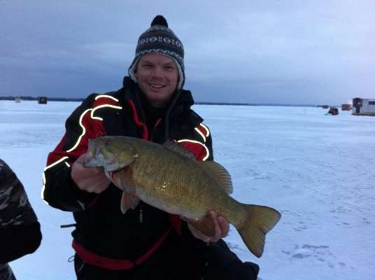 <p>
	 </p>
<p>
	This smallmouth came out of the ice in Ontario. âIt went right back down the hole after this quick picture,â said Kyle Jeffery.</p>
