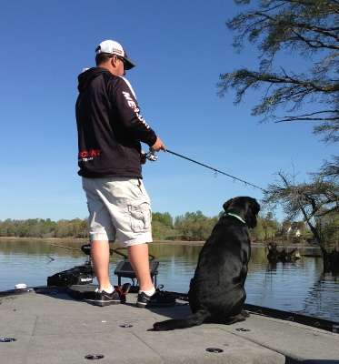 <p>"This is Josh Wagy along with his best friend, Riley," said Spencer Hare. Wagy, a Bass Pro Shops Bassmaster Opens pro, competed in the 2013 Bassmaster Classic. "Riley fishes quite a bit of local tournaments with Josh and practices almost every day on the boat with him."</p>
