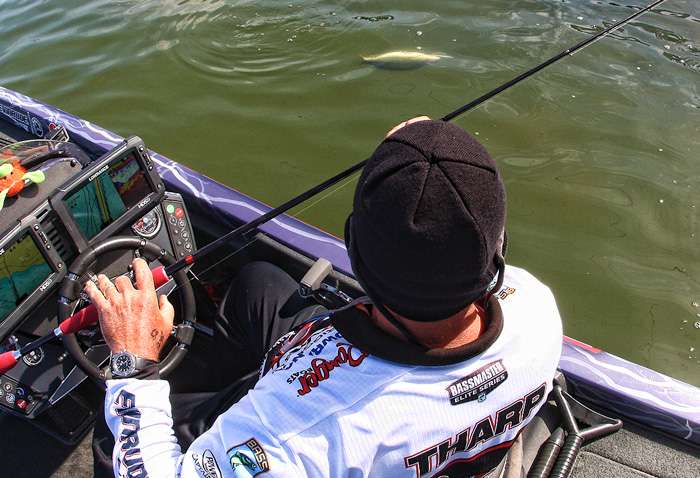 Tharp eases one of his best fish of the day to the boat on Day 2. 