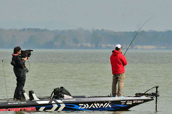 Yusuke Miyazaki was found casting a lipless crankbait to the shallows on the final practice day.