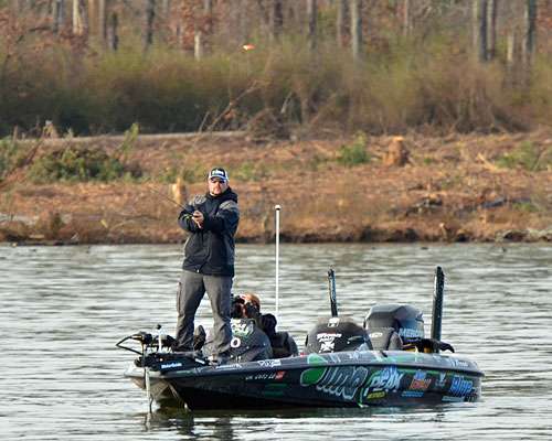 Nearby, Day 1 standout Fred Roumbanis was throwing a lipless crankbait into some nearby grass.