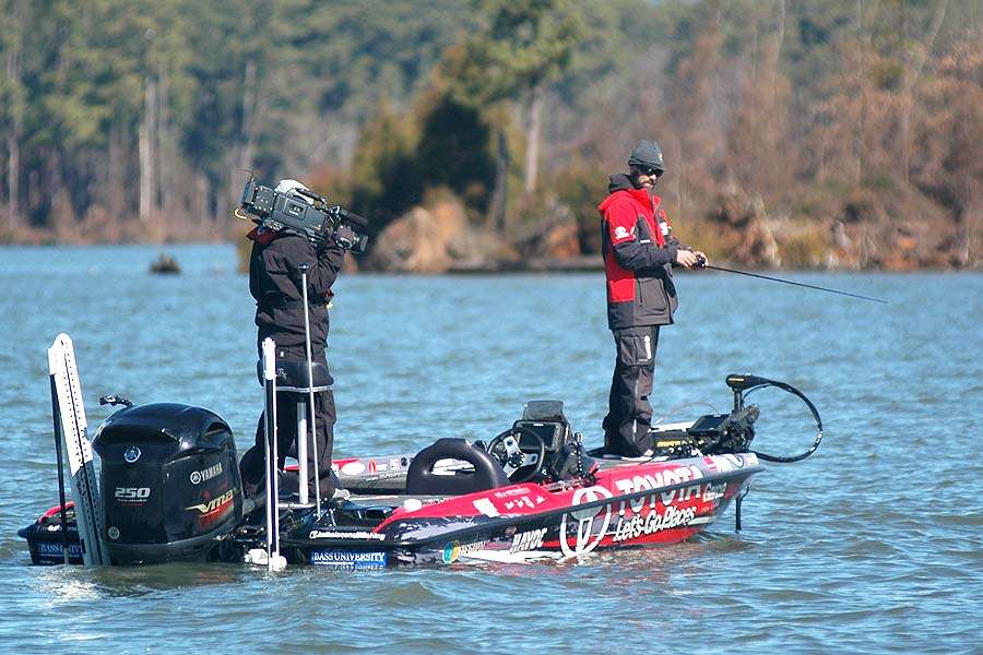 There were 15 boats around Michael Iaconelli as he worked submerged grass near deep water.