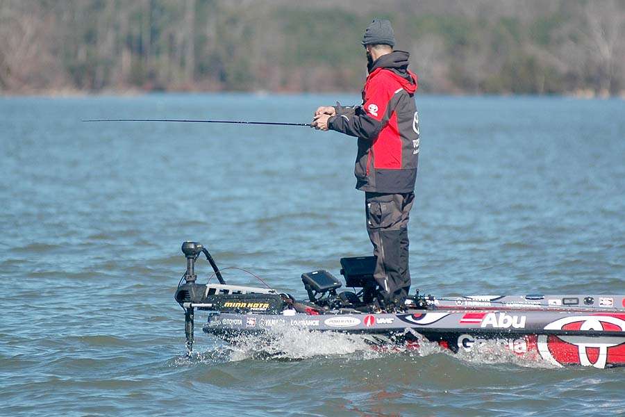 A stiff morning wind made boat control a little more challenging for Iaconelli.